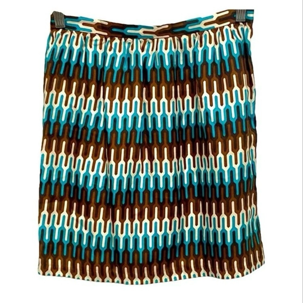 Milly of New York Brown and Blue Geometric Silk Mini Skirt Sz 8